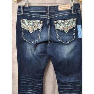 New Grace In LA Easy Fit Denim Jeans Sz 31 Studded Embroidered Straight Relaxed